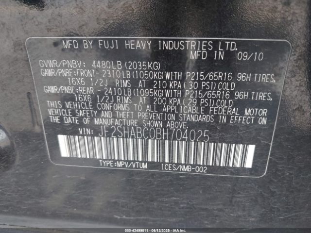 2011 SUBARU FORESTER JF2SHABC0BH704025 Photo 8