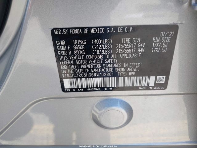 2022 HONDA HR-V 3CZRU5H36NM702801 Photo 8