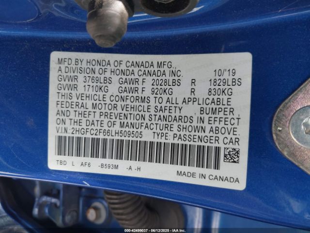 2020 HONDA CIVIC 2HGFC2F66LH509505 Photo 8