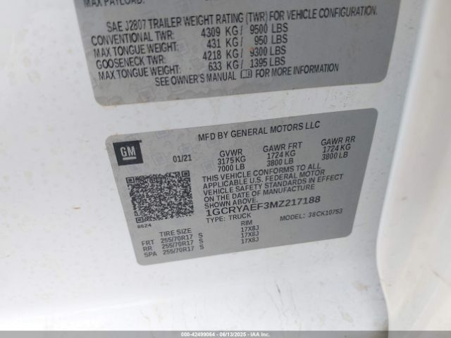 1GCRYAEF3MZ217188 Chevrolet l82