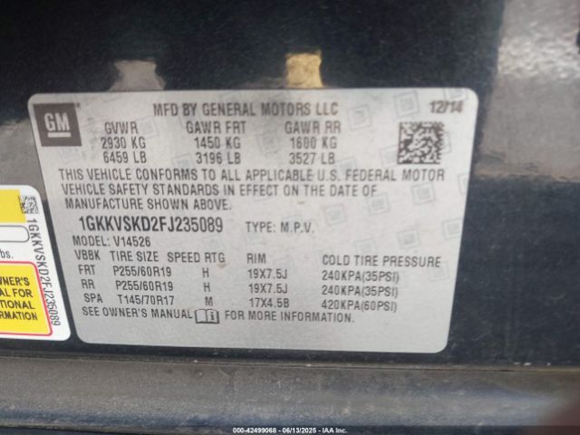 1GKKVSKD2FJ235089 GMC llt