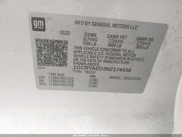 1GCRYAED3NZ174438 Chevrolet l84
