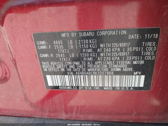 Subaru na u5 2019 4S4BSABC8K3257968 Image 9
