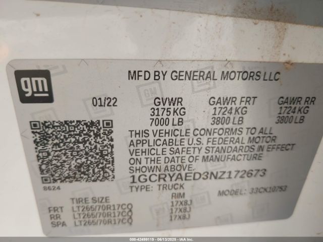 1GCRYAED3NZ172673 Chevrolet l84
