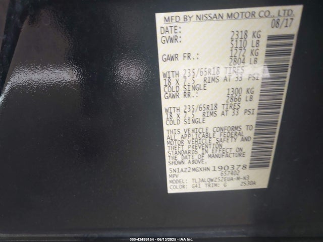 5N1AZ2MGXHN190378 Nissan 2017