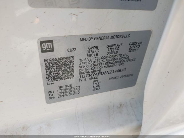 1GCRYAED2NZ174673 Chevrolet l84