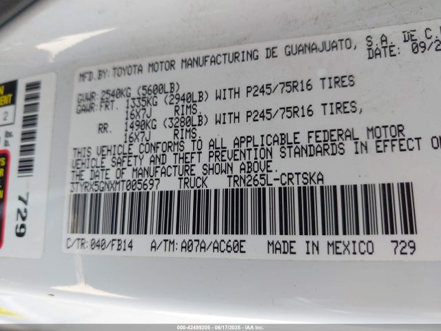 Toyota 2tr-fe 2021 3TYRX5GNXMT005697 Image 9