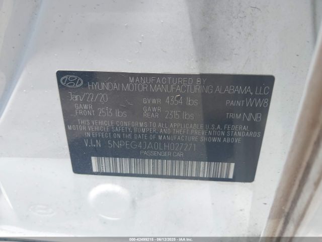 2020 HYUNDAI SONATA 5NPEG4JA0LH027271 Photo 8