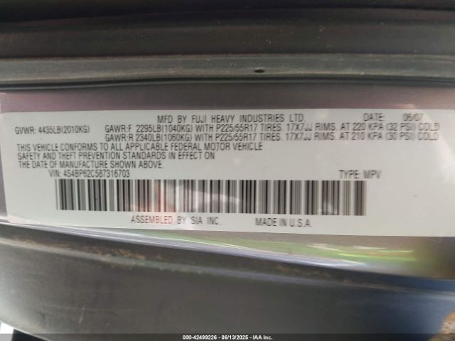 2008 SUBARU OUTBACK 4S4BP62C587316703 Photo 8
