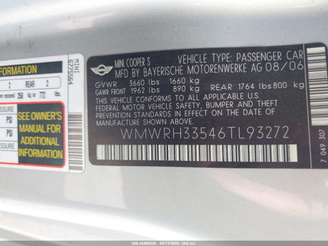 2006 MINI COOPER S WMWRH33546TL93272 Photo 8