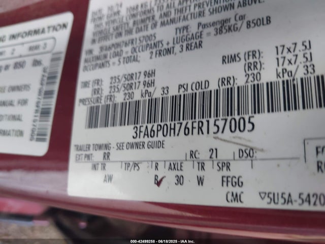 Ford Fusion 2015 3FA6P0H76FR157005 Image 9