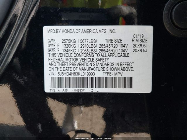 2019 ACURA MDX 5J8YD4H83KL019993 Photo 8