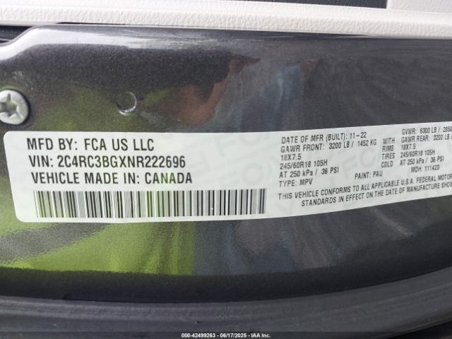 2022 CHRYSLER PACIFICA 2C4RC3BGXNR222696 Photo 8