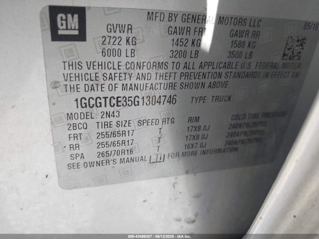 1GCGTCE35G1304746 Chevrolet lfx - sidi, vvt, e85 max, aluminum