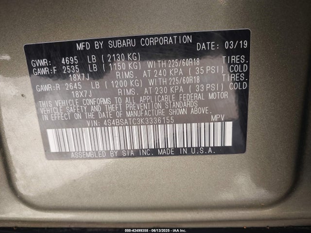 4S4BSATC3K3336155 Subaru na u5