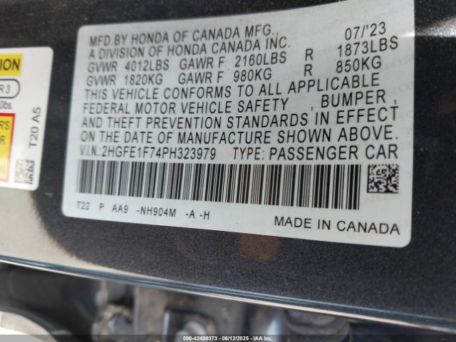 2023 HONDA CIVIC 2HGFE1F74PH323979 Photo 8
