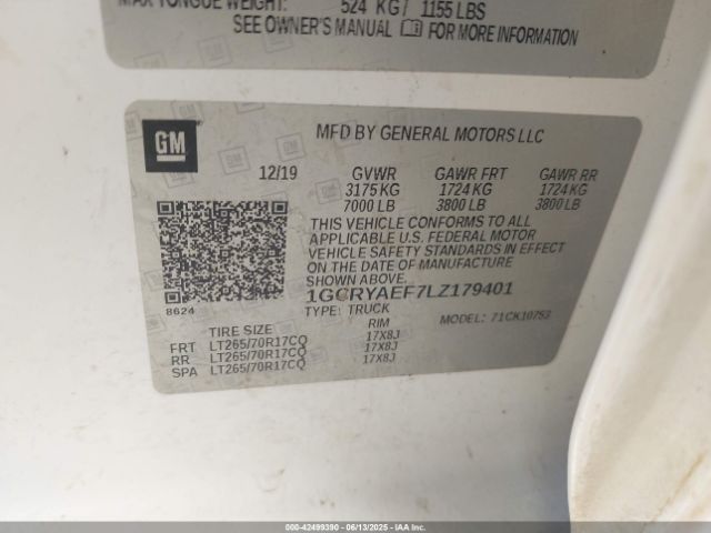 1GCRYAEF7LZ179401 Chevrolet l82 - di, afm, alum, gen 5, var 1