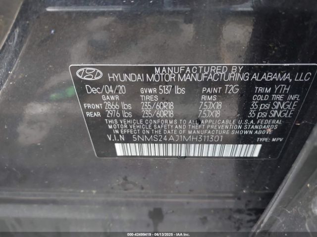 2021 HYUNDAI SANTA FE 5NMS24AJ1MH311301 Photo 8