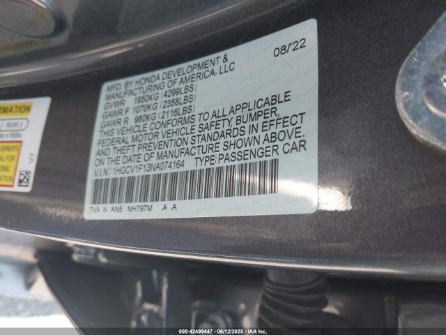 Honda ACCORD LX 2022 1HGCV1F13NA074164 Image 9