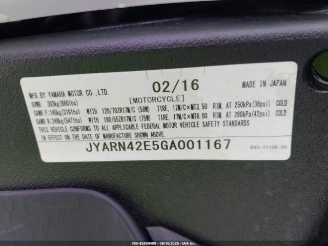 2016 YAMAHA YZFR1S JYARN42E5GA001167 Photo 9