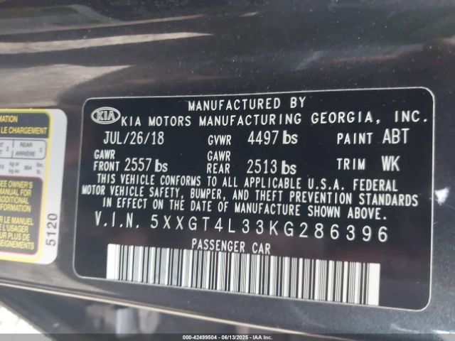 2019 KIA OPTIMA 5XXGT4L33KG286396 Photo 8