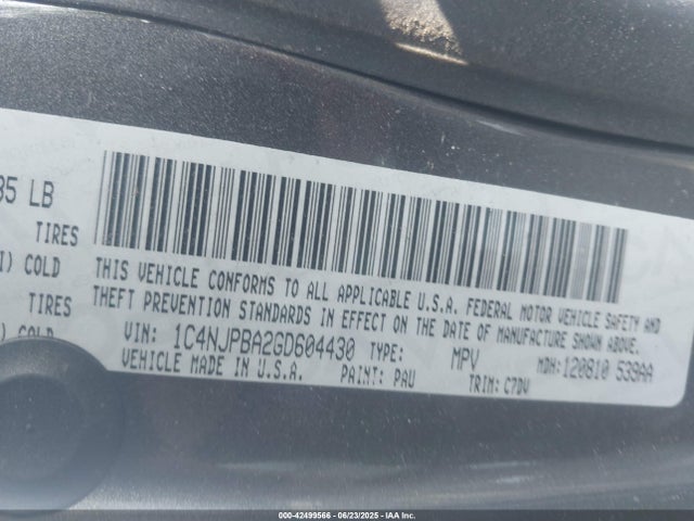 2016 Jeep Patriot Sport მანქანა იყიდება აუქციონზე, vin: 1C4NJPBA2GD604430, აუქციონის ნომერი: 42499566