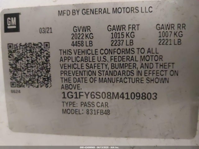 2021 CHEVROLET BOLT EV 1G1FY6S08M4109803 Photo 8