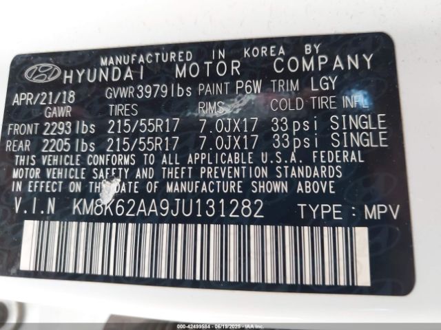 KM8K62AA9JU131282 Hyundai mpi nu
