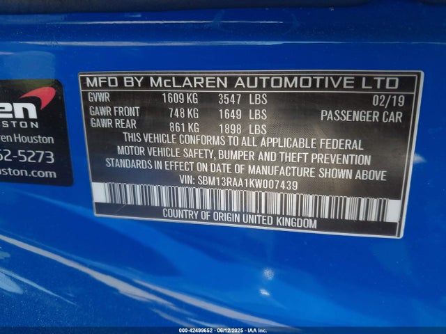 Mclaren 2019 2019 SBM13RAA1KW007439 Image 9