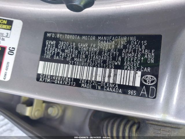 2015 TOYOTA COROLLA 2T1BURHE6FC411399 Photo 8