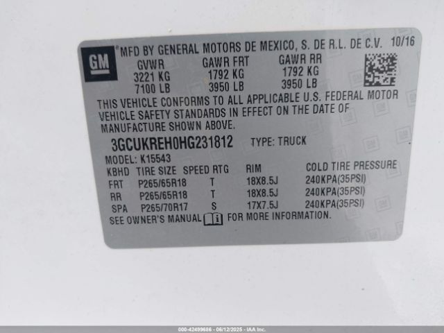 2017 CHEVROLET SILVERADO 1500 3GCUKREH0HG231812 Photo 8