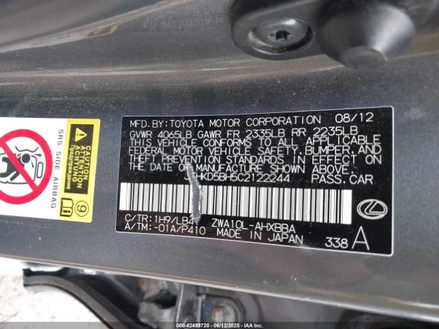 2012 LEXUS CT 200H JTHKD5BH5C2122244 Photo 8