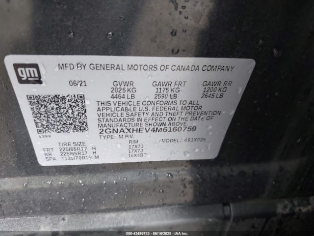 2021 CHEVROLET EQUINOX 2GNAXHEV4M6160759 Photo 8