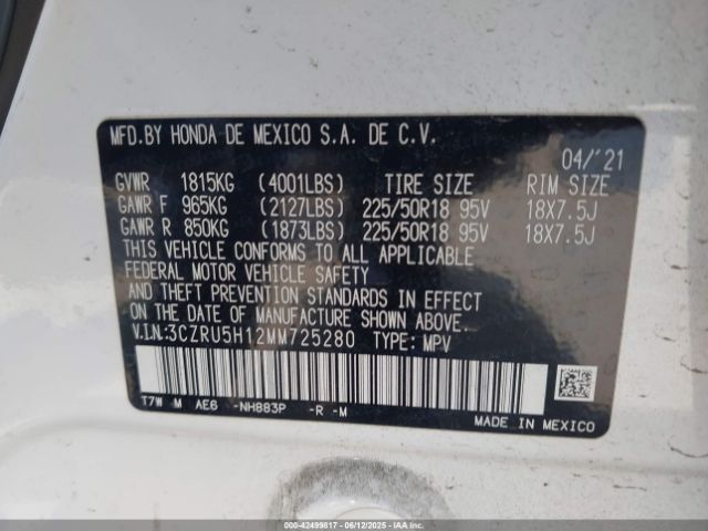 2021 HONDA HR-V 3CZRU5H12MM725280 Photo 8