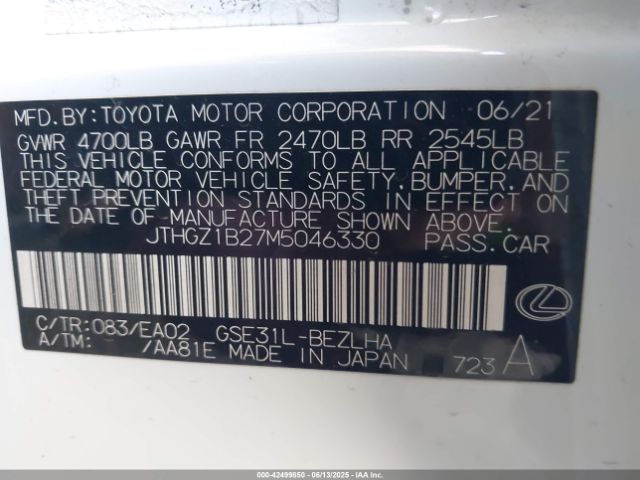 2021 LEXUS IS 350 JTHGZ1B27M5046330 Photo 8
