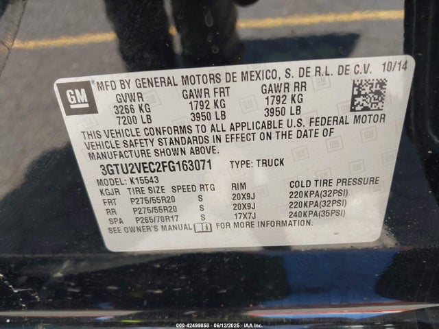 GMC l83 - vvt, active fuel management, aluminum 2015 3GTU2VEC2FG163071 Image 9