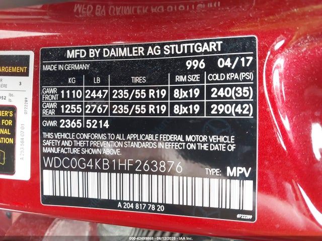 WDC0G4KB1HF263876 Mercedes-Benz m274