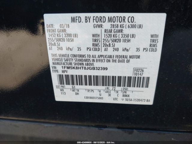 2018 FORD EXPLORER 1FM5K8HT0JGB32399 Photo 8