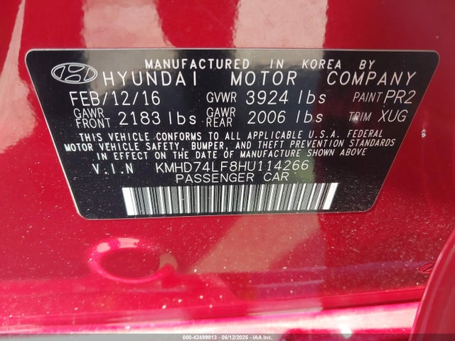 KMHD74LF8HU114266 Hyundai ELANTRA SE