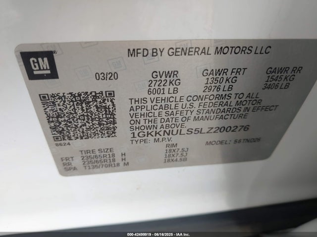 1GKKNULS5LZ200276 GMC lgx - direct injection, variable valve timing, alum, gen 2