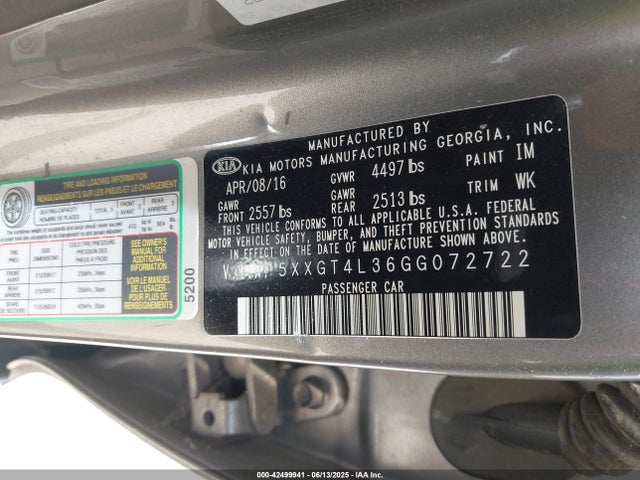 5XXGT4L36GG072722 KIA t-gdi theta ii