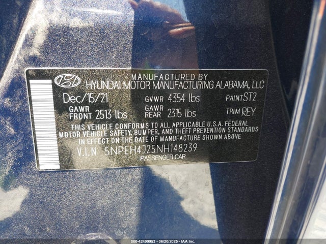 5NPEH4J25NH148239 Hyundai t-gdi gamma ii