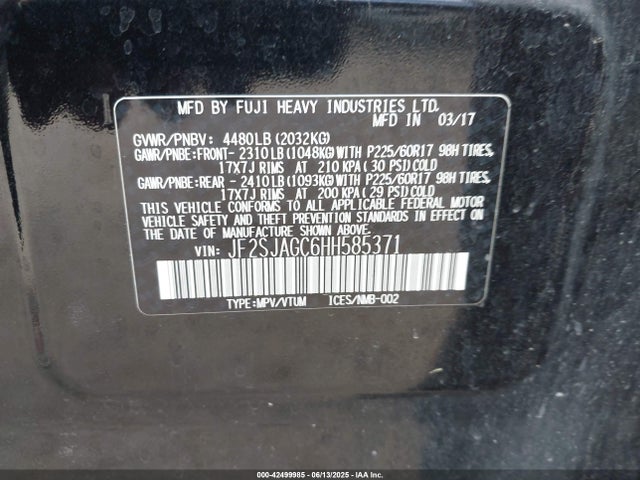 JF2SJAGC6HH585371 Subaru naturally aspirated u5