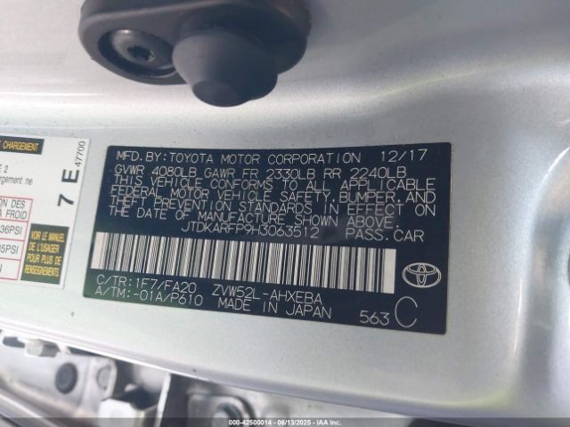 JTDKARFP9H3063512 Toyota 2zr-fxe+1nm