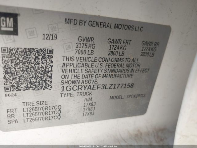 1GCRYAEF3LZ177158 Chevrolet l82 - di, afm, alum, gen 5, var 1