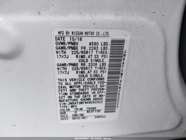 2019 NISSAN ROGUE JN8AT2MT9KW250322 Photo 8