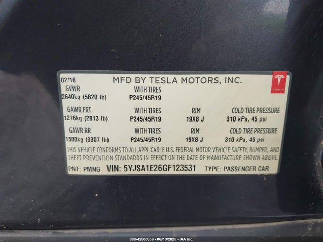 2016 TESLA MODEL S 5YJSA1E26GF123531 Photo 8