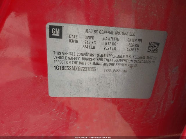 1G1BE5SMXG7237855 Chevrolet le2 - di: direct injection, alum, vvt, gen i, gmna