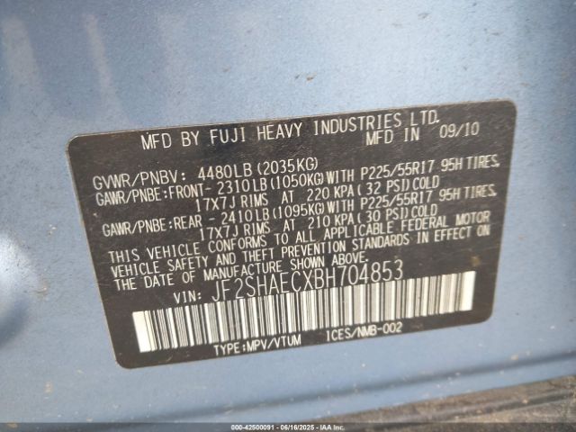 2011 SUBARU FORESTER JF2SHAECXBH704853 Photo 8