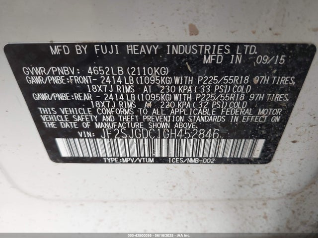 Subaru turbo u4 2016 JF2SJGDC1GH452846 Image 9